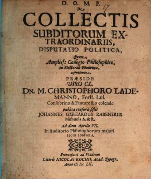 De collectis subditorum extraordinariis disp. polit