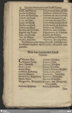 Von den eigenen oder Tauff-Nahmen