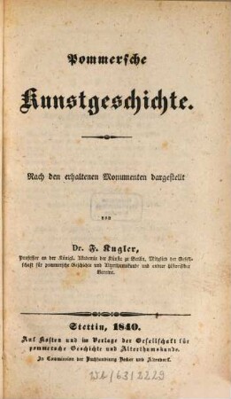 Pommersche Kunstgeschichte : nach den erhaltenen Monumenten dargestellt
