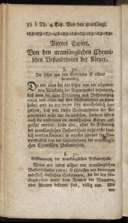 Viertes Capitel. Von den uranfänglichen Chymischen Bestandtheilen der Körper.