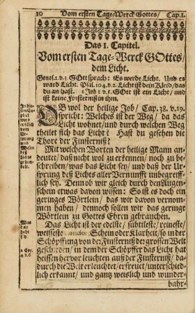 Cap. I. Vom ersten Tage-Werck Gottes dem Licht