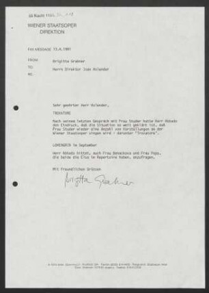 Brief an Ioan Holender, 13.04.1991