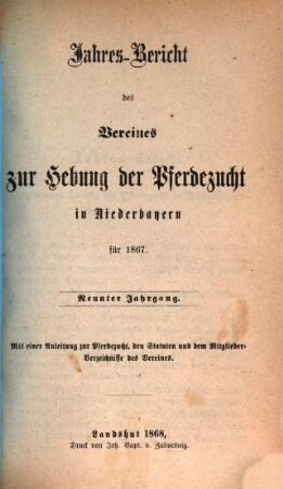 Jahresbericht für das Jahr .... 9. 1867 (1868)