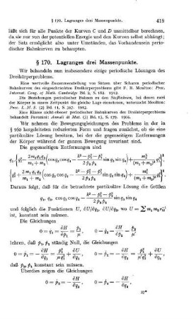 § 170. Lagranges drei Massenpunkte.