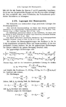 § 170. Lagranges drei Massenpunkte.