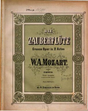Die Zauberflöte : grosse Oper in 2 Acten