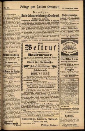Zweite Ausgabe vom Samstag, den 25. September 1886.