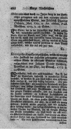 Chirurgische Krankheitsgeschichte, welche die vorzügliche Heilkraft der äußerlich gebrauchten peruvialischen Rinde in allerhand Schäden bestätigen.
