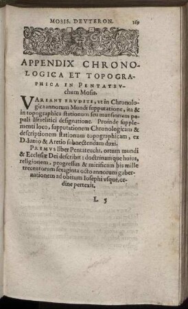 Appendix Chronologica Et Topographica In Pentateuchum Mosis.
