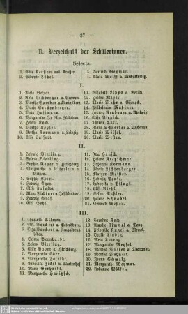 D. Verzeichniß der Schülerinnen