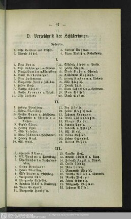 D. Verzeichniß der Schülerinnen