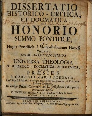 Diss. ... de Honorio, summo pontifice