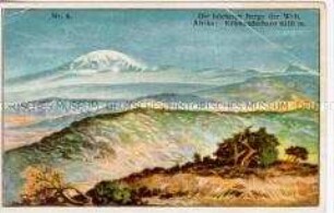 Sammelbild der Serie "Die höchsten Berge der Welt" Afrika: Kilimandscharo; mit Werbung für Lampe-Margarine; um 1900