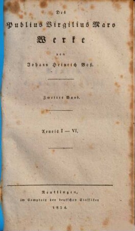 Des Publius Virgilius Maro Werke, 2. Aeneis, I - VI