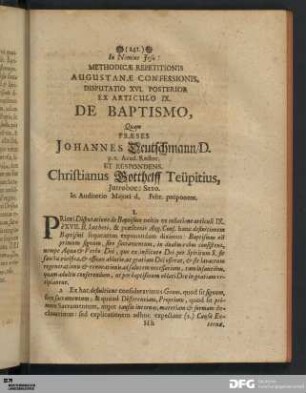 Articulus IX. De Baptismo.