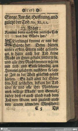 23. Frage: Kommt denn auch der zeitliche Tod von der Sünde her?