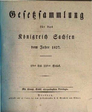 Gesetzsammlung für das Königreich Sachsen. 1827
