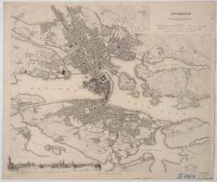 Plan und Ansicht von Stockholm, 1:20 000, Stahlstich, 1836