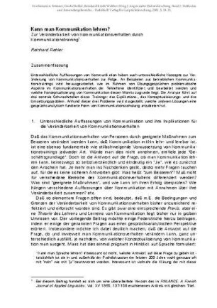 Kann man Kommunikation lehren? Zur Veränderbarkeit von Kommunikationsverhalten durch Kommunikationstrainings
