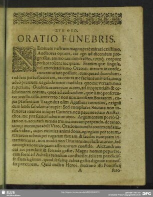 Leichenpredigt : Oratio Funebris