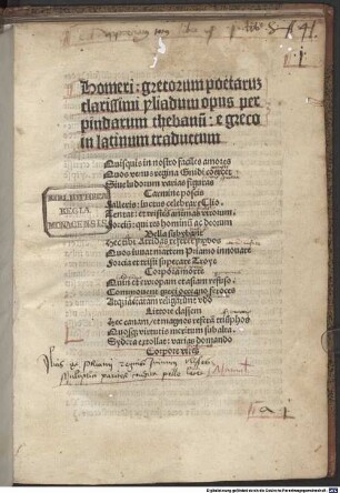 Ilias Latina : mit Praefatio pro laude Homeri von Papst Pius II., Zitaten zu Homer aus verschiedenen Autoren und Epitaphien auf Hektor und Achill (Walther, Initia 16187, 4212, 19461, 13917)