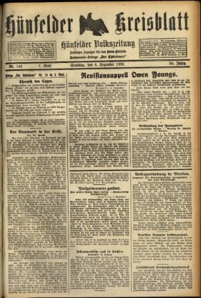 Erste Ausgabe vom Samstag, den 06. Dezember 1930.