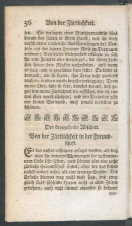 Der dreyzehende Abschnit. Von der Zärtlichkeit in der Freundschaft