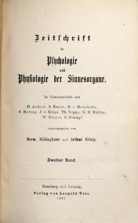 Zeitschrift für Psychologie und Physiologie der Sinnesorgane. 2. 1891