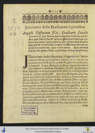 Judicium ex Actis Eruditorum Lipsiensibus.