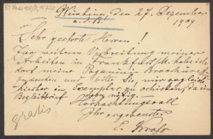 Brief an B. Schott's Söhne : 27.12.1909
