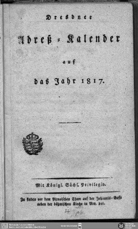 1817: Dresdner Adress-Kalender : auf d. Jahr ...