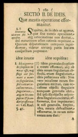 Sectio II. De Ideis. Quae mentis operatione efformantur