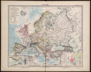 Karte von Europa aus Stielers Handatlas, um 1889