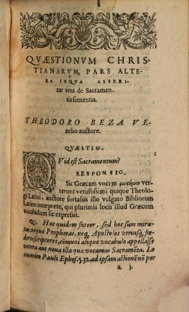 Quaestionum et responsionum Christianarum libellus, 2. Pars altera quae est de Sacramentis