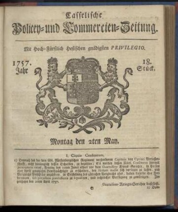 18. Stueck, Montag den 2ten May 1757