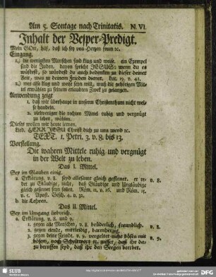 Inhalt der Vesper-Predigt [Am 5. Sontage nach Trinitatis]