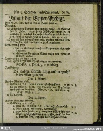 Inhalt der Vesper-Predigt [Am 5. Sontage nach Trinitatis]