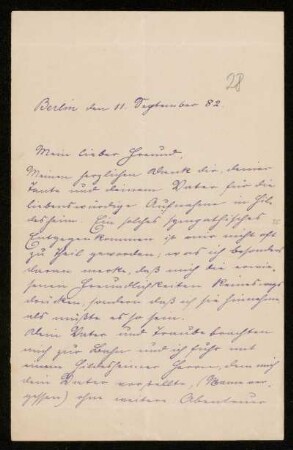 Nr. 10: Brief von Carl Runge an Adolf Hurwitz, Berlin, 11.9.1882