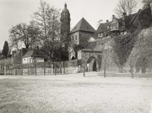 Frankfurt-Höchst, Stadtmauer, Schlossturm und sog. Batterie von Nordosten