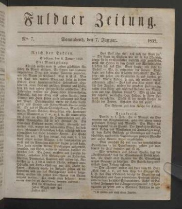 Sonnabend, den 7. Januar. 1832