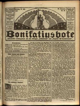 Erste Ausgabe vom Sonntag, den 10. Juli 1921.