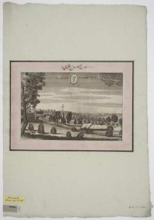 Ansicht von Schloss und Flecken Harpstedt, Radierung, um 1650? : Das Schloß und der flecken Harpstett. - [S.l.] , [um 1650?]. - 1 Ansicht : Radierung ; 27 x 18 cm. Mit 1 Wappen