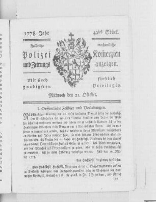 42tes Stück., Ausgabe vom 21. Oktober 1778