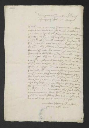 Schriftverkehr zwischen Herzog Ulrich und Peter Ecker, Vogt zu Kirchheim, bezüglich der Belegung von Alexander Speth gen. Mager (Alexander Mager Spät) mit Hausarrest (73b)