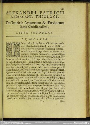 Alexandri Patricii Armacani, Theoligi, De Iustitia Armorum & Foederum Regis Christianissimi, Liber Secundus