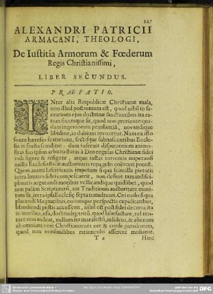 Alexandri Patricii Armacani, Theoligi, De Iustitia Armorum & Foederum Regis Christianissimi, Liber Secundus