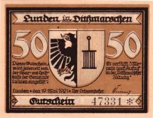 Notgeld der Stadt Lunden in Dithmarschen