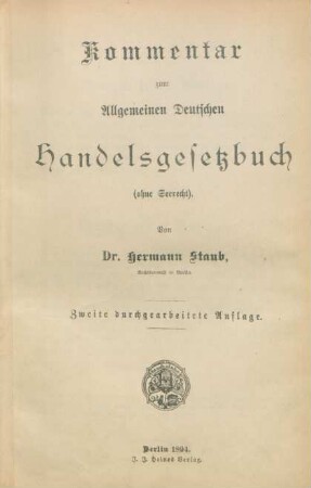 Kommentar zum allgemeinen deutschen Handelsgesetzbuch (ohne Seerecht)