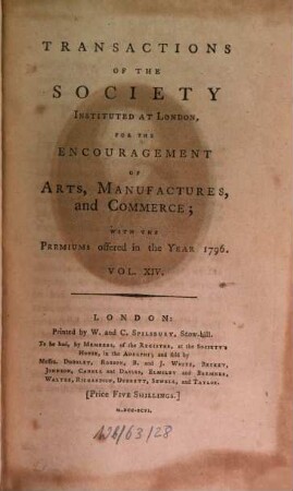 Transactions of the Society of Arts. 14. 1796