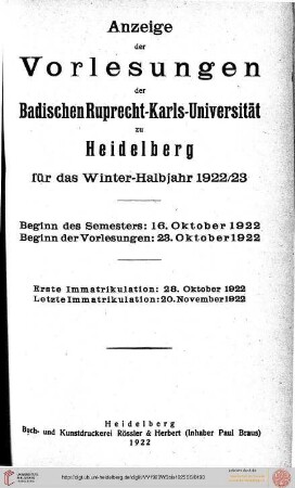 Wintersemester 1922/1923